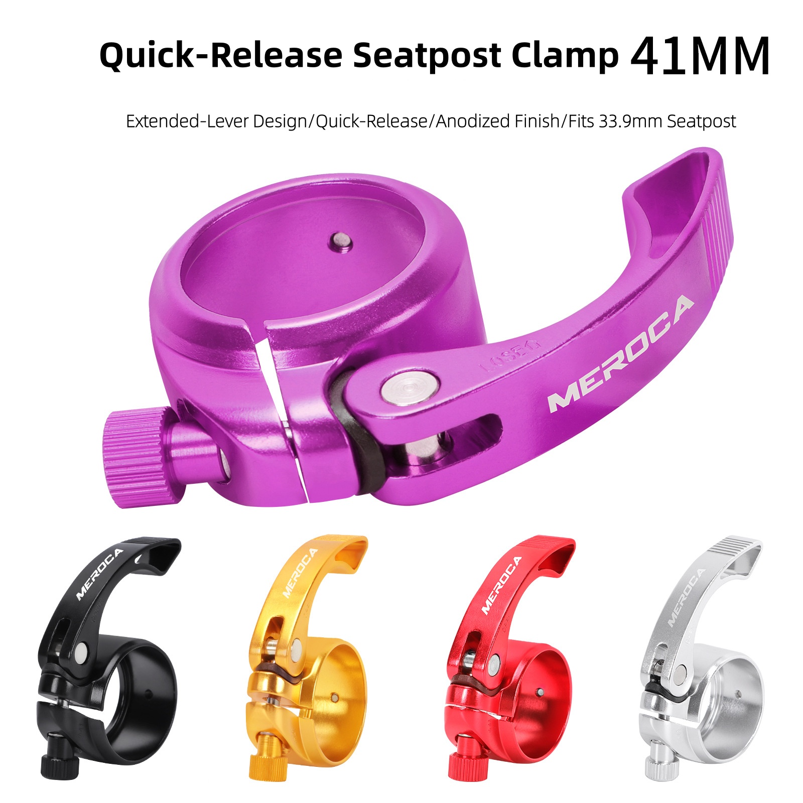 Commuter Bike Lock - MEROCA 軽量クイックリリース式シートポストクランプ 41mm CNCアルミニウム製。33.9mmのシートポストに対応。折りたたみ自転車用シートチューブロッククリップ。