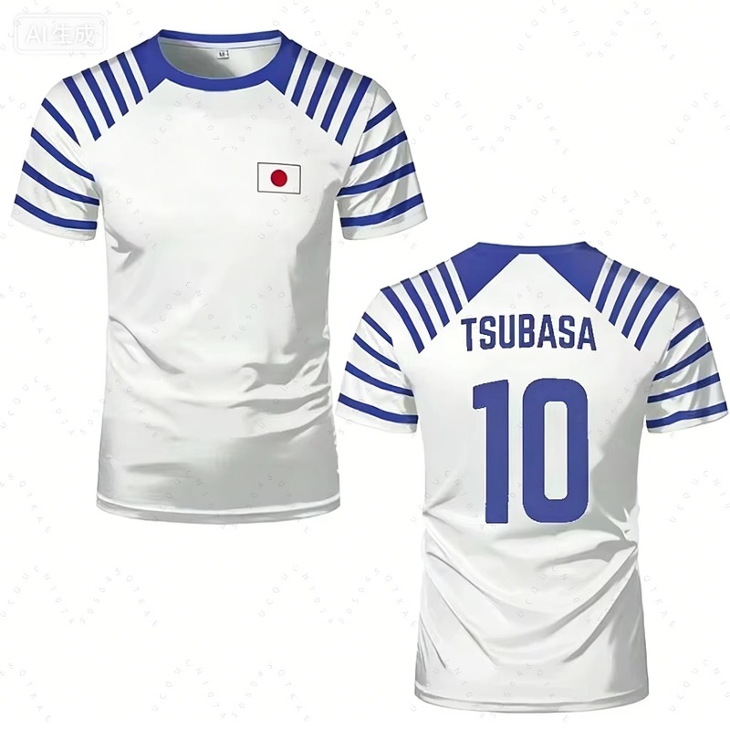 Cycling To Work - 2026 ホットキャプテン翼アニメ男性女性 Tシャツ日本国旗プリント夏半袖カジュアル Tシャツスポーツキッズサイクリング Tシャツ