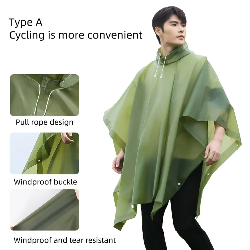 再利用可能なレインコート 巾着フード付き 防水厚みのあるポン - Commuting By Bike のレビューと価格